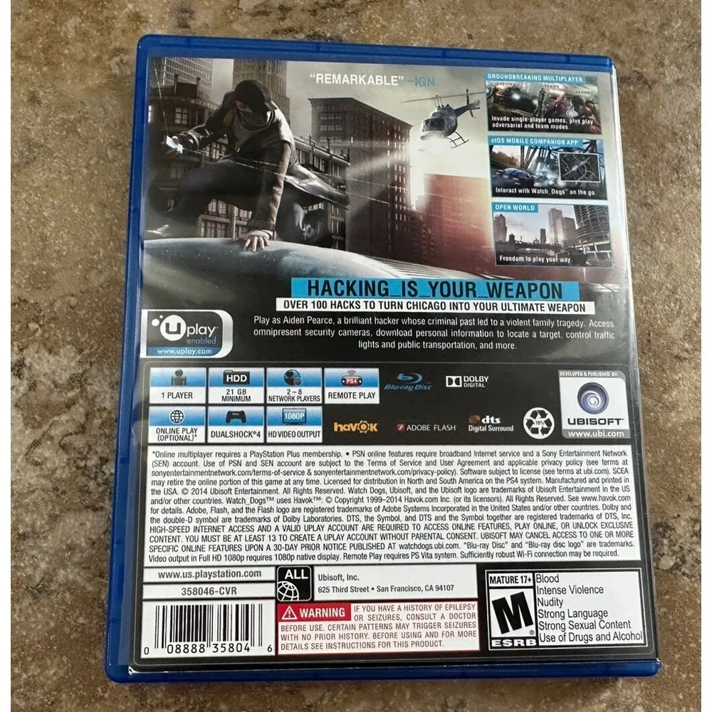 PlayStation 4 PS4 Watch Dogs No Manuel